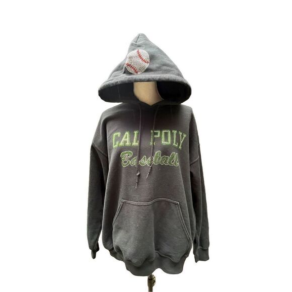 CAL POLY UNIVERSITY BASEBALL NAVY BLUE BLING RHINESTONES SPELLOUT HOODIE SWEATSH - Picture 3 of 17